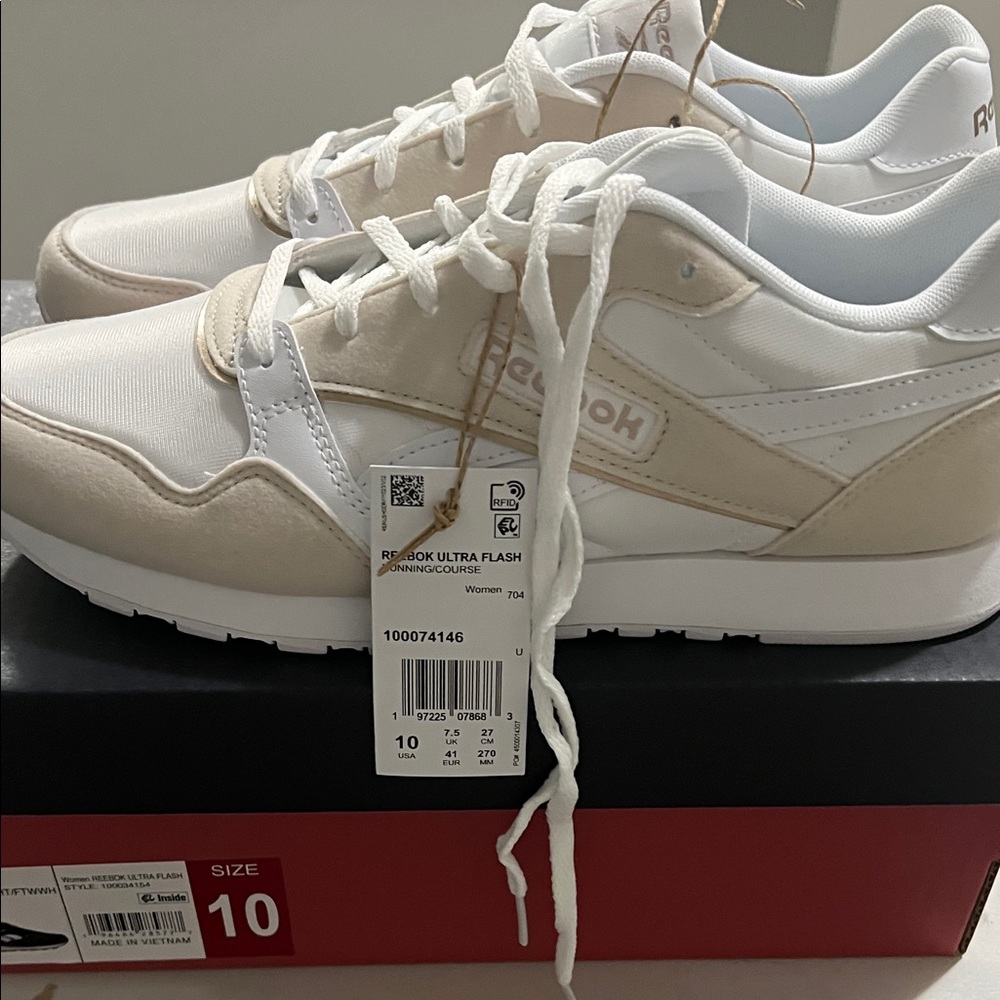 Women Reebok Beige and White Athletic Shoes